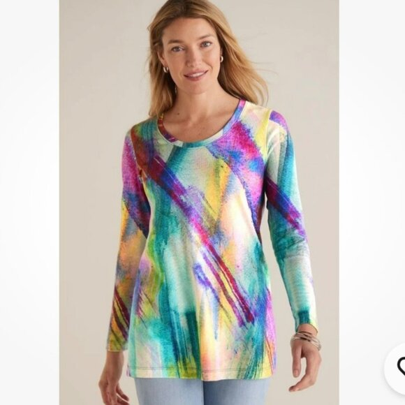 Soft Surroundings Dale Abstract Watercolor Tunic Shirt Women Plus 3X Purple - Picture 1 of 8